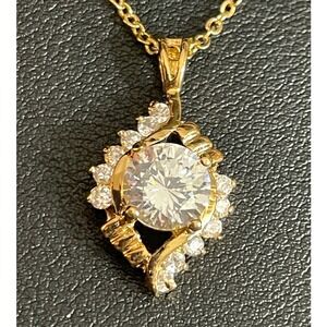 LIND Halo Pendant Necklace Bypass 14KGE Yellow Gold Electroplate 18" Long